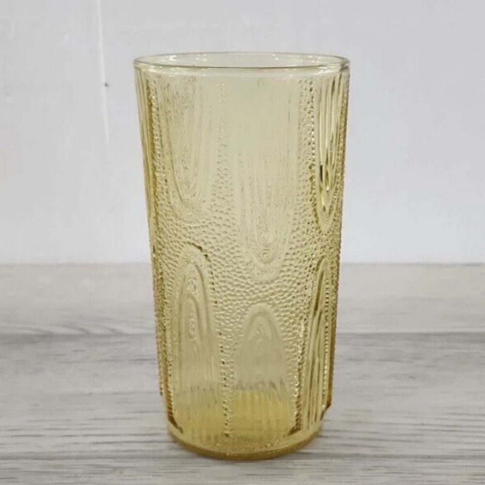 Vintage Anchor Hocking Glass Amber Textured Ice Tea Glass Tumbler
